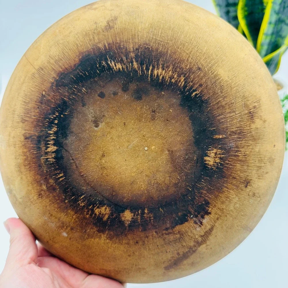 Vintage Antique‎ Primitive Redware Pie Plate with Cog Edge Brown Glaze 9